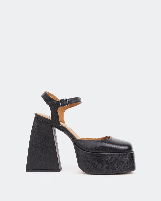 Women's platform stiletto heel pumps with a chunky sole Kotter, Black Leather/Cuir Noir Women's platform stiletto heel pumps with a chunky sole Kotter, Black Leather/Cuir Noir