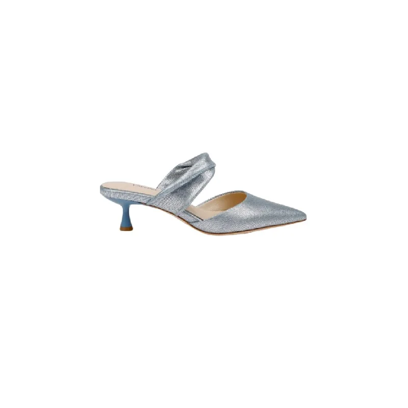 Women's cocktail party stiletto heel pumps with a unique pattern Chloe Blue/ Silver
