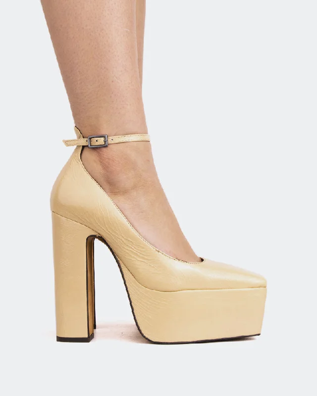 Women's genuine leather stiletto heel pumps with a soft finish Lacey Nude Leather