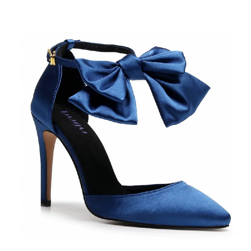 Women's wide - width stiletto heel pumps for a comfortable fit Sharlie - Navy Satin - Street Sole Women's wide - width stiletto heel pumps for a comfortable fit Sharlie - Navy Satin - Street Sole