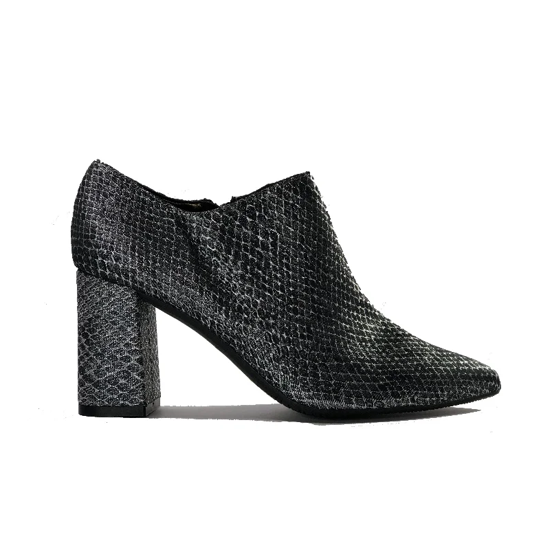 Women's studded stiletto heel pumps for an edgy look 'Marnie' heeled bootie by Zette Shoes - charcoal snake Women's studded stiletto heel pumps for an edgy look 'Marnie' heeled bootie by Zette Shoes - charcoal snake