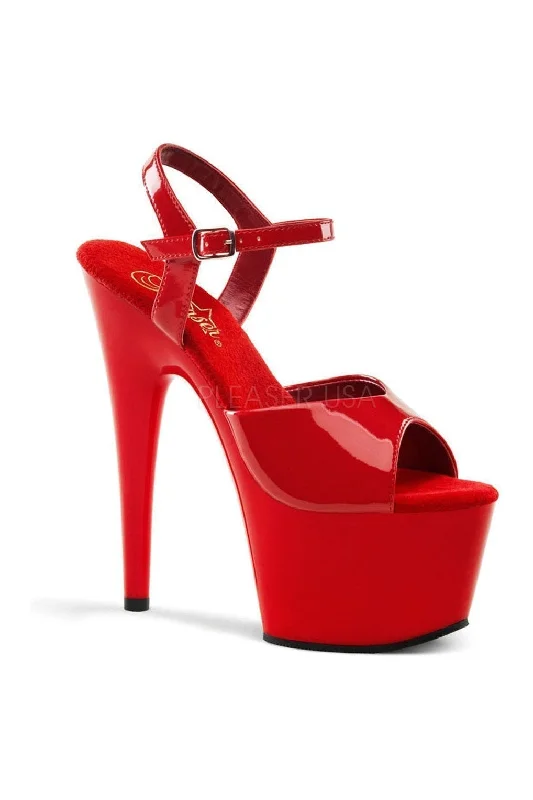 Women's Embroidered Heeled Sandals with Wedge Heel and Open Back in Cream for a Bohemian and Relaxed Summer Outfit ADORE-709 Platform Sandal  | Red Patent