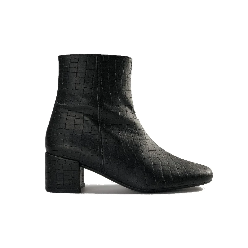 Women's wide - width stiletto heel pumps for a comfortable fit 'Jacqui' vegan-leather ankle boot by Zette Shoes - black croc Women's wide - width stiletto heel pumps for a comfortable fit 'Jacqui' vegan-leather ankle boot by Zette Shoes - black croc