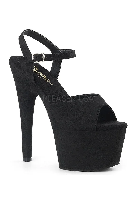 Plus Size Women's Chunky Heeled Sandals with T - Strap in Olive Green for a Practical and Fashionable Option ADORE-709FS Platform Sandal  | Black Faux Suede