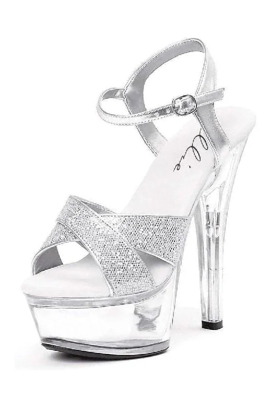 Women's Floral - Embroidered Heeled Sandals with Stiletto Heel in Multicolor for a Vibrant and Eye - Catching Outfit 601-JANIE Platform Sandal  | Silver Glitter