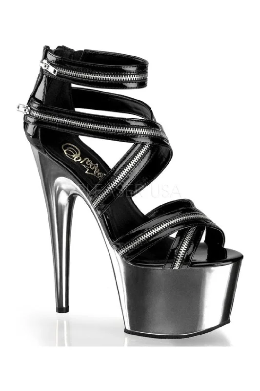 Plus Size Women's Chunky Heeled Sandals with T - Strap in Olive Green for a Practical and Fashionable Option ADORE-767 Platform Sandal  | Black Patent