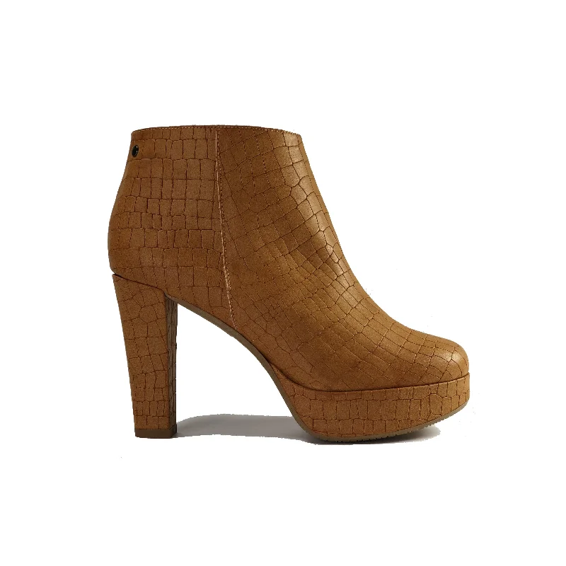 Women's mesh - paneled stiletto heel pumps for breathability 'Melissa' vegan-leather bootie by Zette Shoes - tan croc Women's mesh - paneled stiletto heel pumps for breathability 'Melissa' vegan-leather bootie by Zette Shoes - tan croc