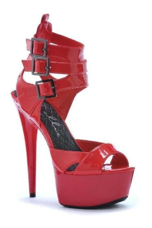 Women's Floral - Embroidered Heeled Sandals with Stiletto Heel in Multicolor for a Vibrant and Eye - Catching Outfit 609-ATHENA Platform Sandal  | Red Patent