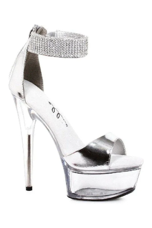 Plus Size Women's Gladiator - Style Heeled Sandals with Multiple Straps in Tan for a Boho - Inspired Ensemble 609-HAVEN Platform Sandal  | Silver Faux Leather