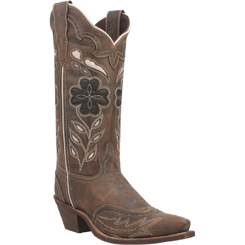 women's cowboy boots with rhinestonesLaredo Womens Zuri Brown Leather Cowboy Boots