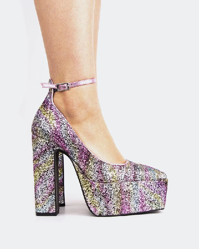 Women's wedding stiletto heel pumps with a pearl - encrusted strap Zetta Multi Glitter Women's wedding stiletto heel pumps with a pearl - encrusted strap Zetta Multi Glitter