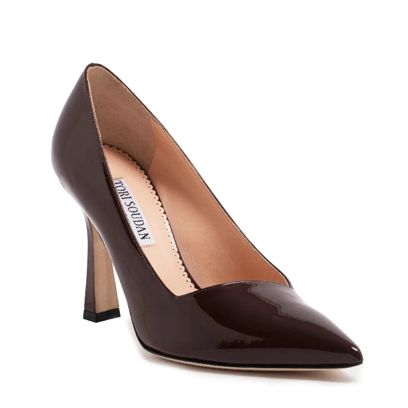 Women's metallic leather stiletto heel pumps with a reflective surface Kamala Pump - Espresso (High-Heel) Women's metallic leather stiletto heel pumps with a reflective surface Kamala Pump - Espresso (High-Heel)