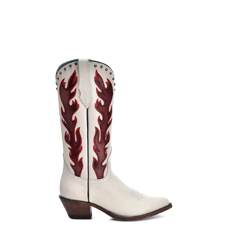 women's cowboy boots with embroideryCorral Womens Red Embroidery Overlay Pointed White Cowhide 13in Cowboy Boots