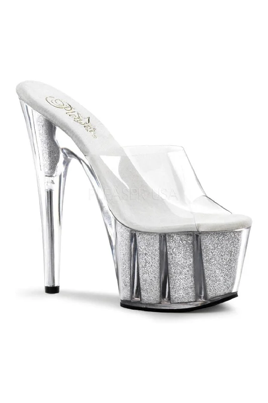 Plus Size Women's Wedge Heeled Sandals with Cork Sole in Beige for Added Comfort and Style ADORE-701G Platform Slide  | Clear Vinyl