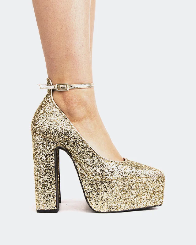 Women's mesh - paneled stiletto heel pumps for breathability Zetta Gold Glitter