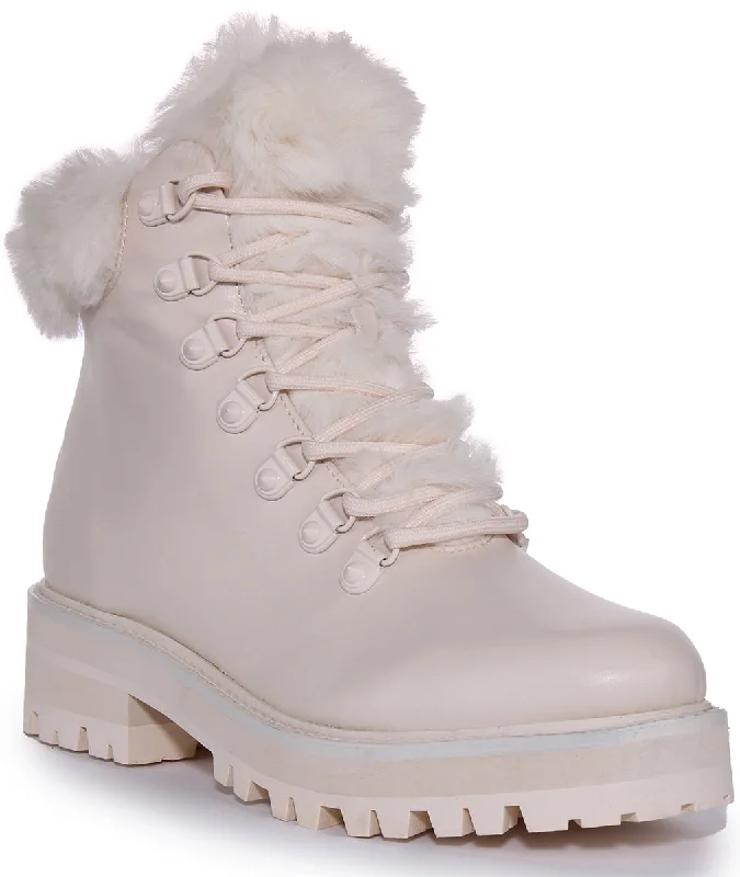 women's ankle boots for rainy weatherGuess Issa Fur Boots In Cream For Women
