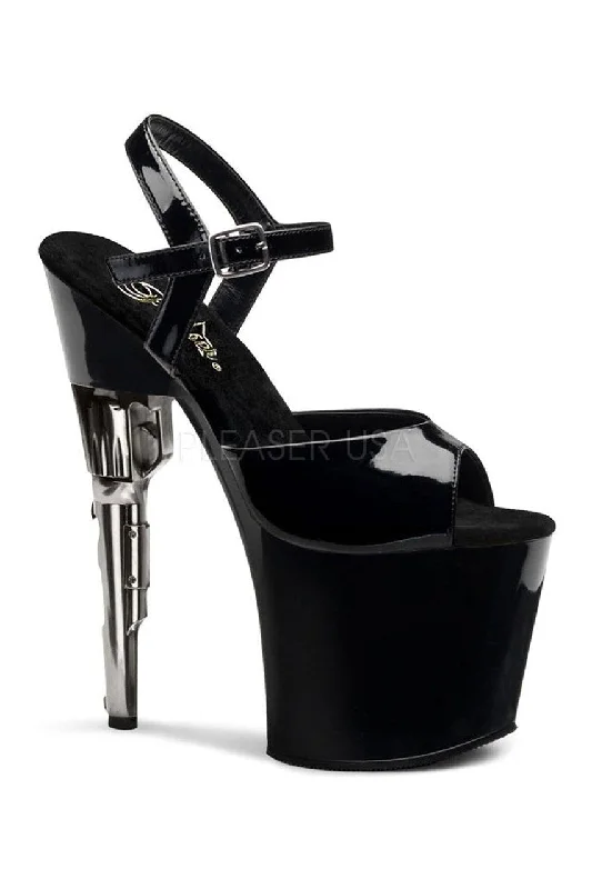 Women's Platform Heeled Sandals with Open Toe in Black for a Stylish and Comfortable Summer Pair BONDGIRL-709 Platform Sandal  | Black Patent