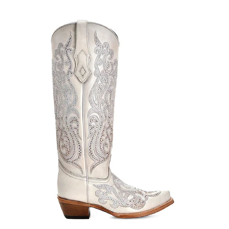 stylish women's cowboy bootsCorral Womens Tall Crystal Overlay Snip White Cowhide 16in Cowboy Boots stylish women's cowboy bootsCorral Womens Tall Crystal Overlay Snip White Cowhide 16in Cowboy Boots
