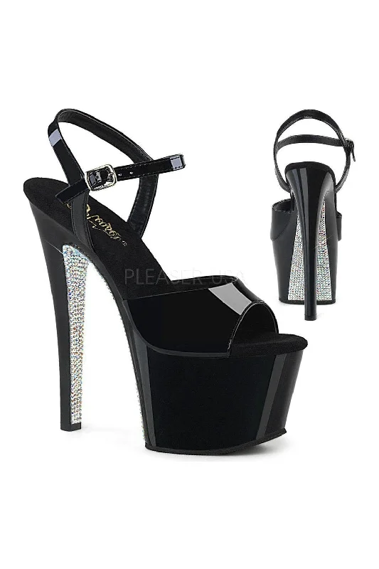 Women's Embroidered Heeled Sandals with Wedge Heel and Open Back in Cream for a Bohemian and Relaxed Summer Outfit SKY-309CRS Platform Sandal  | Black Patent