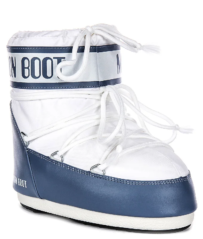 women's ankle boots with studsMoon Boot Icon Low Nylon In White Blue For Women