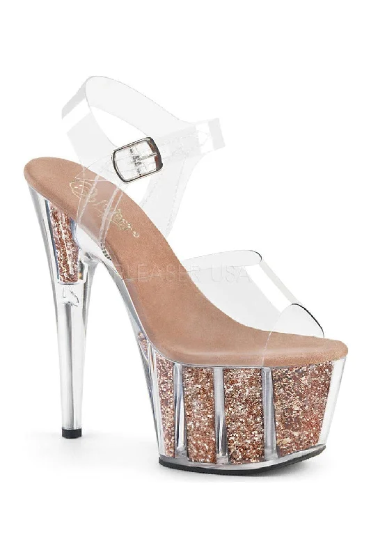 Women's Floral - Embroidered Heeled Sandals with Stiletto Heel in Multicolor for a Vibrant and Eye - Catching Outfit ADORE-708G Platform Sandal | Clear Vinyl