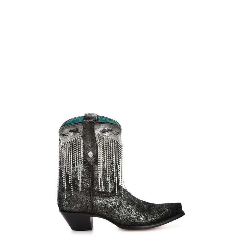 women's cowboy boots for workCorral Womens Crystals Fringe Ankle Snip Black Cowhide 8in Cowboy Boots women's cowboy boots for workCorral Womens Crystals Fringe Ankle Snip Black Cowhide 8in Cowboy Boots