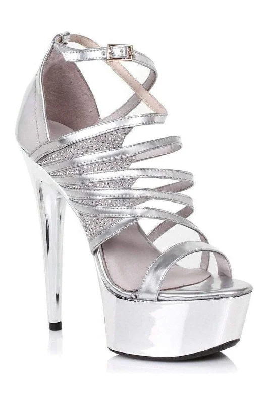 Women's Floral - Embroidered Heeled Sandals with Stiletto Heel in Multicolor for a Vibrant and Eye - Catching Outfit 609-AURORE Platform Sandal  | Silver Faux Leather