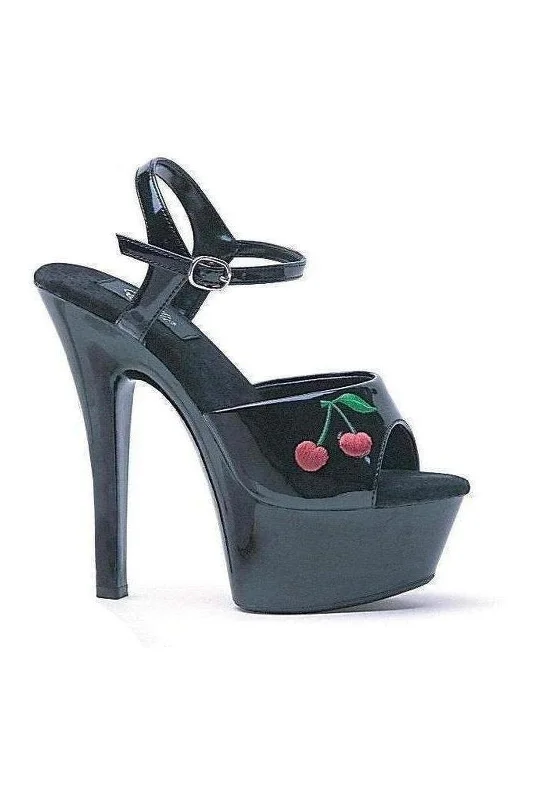 Plus Size Women's Chunky Heeled Sandals with T - Strap in Olive Green for a Practical and Fashionable Option 601-CHERRY Platform Sandal  | Black  Patent
