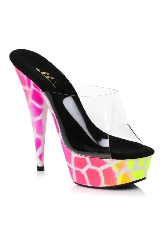 Women's Beaded Heeled Sandals with Strappy Design in White for a Romantic and Feminine Wedding Guest Outfit 609-GIRAFFE Platform Slide  | Mutli Vinyl