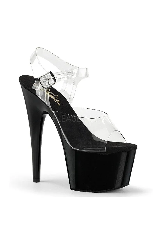 Women's Platform Heeled Sandals with Open Toe in Black for a Stylish and Comfortable Summer Pair ADORE-708 Platform Sandal  | Black Vinyl