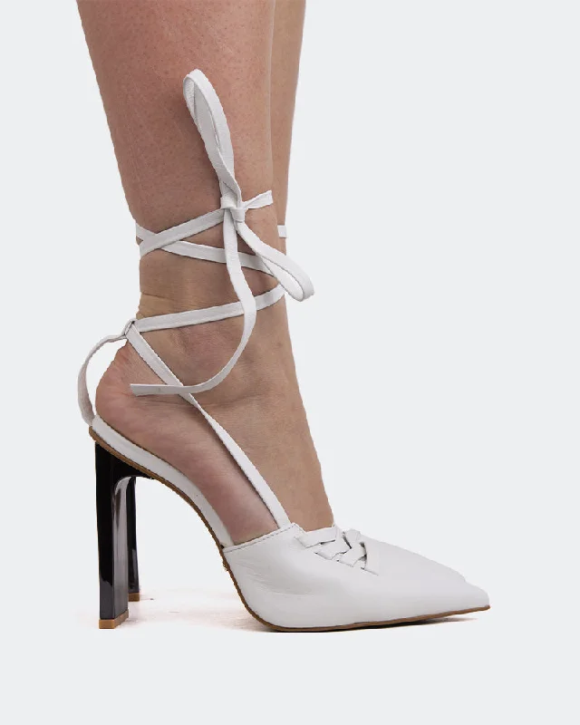 Women's ankle - strap stiletto heel pumps with a cut - out detail Amos White Leather Women's ankle - strap stiletto heel pumps with a cut - out detail Amos White Leather