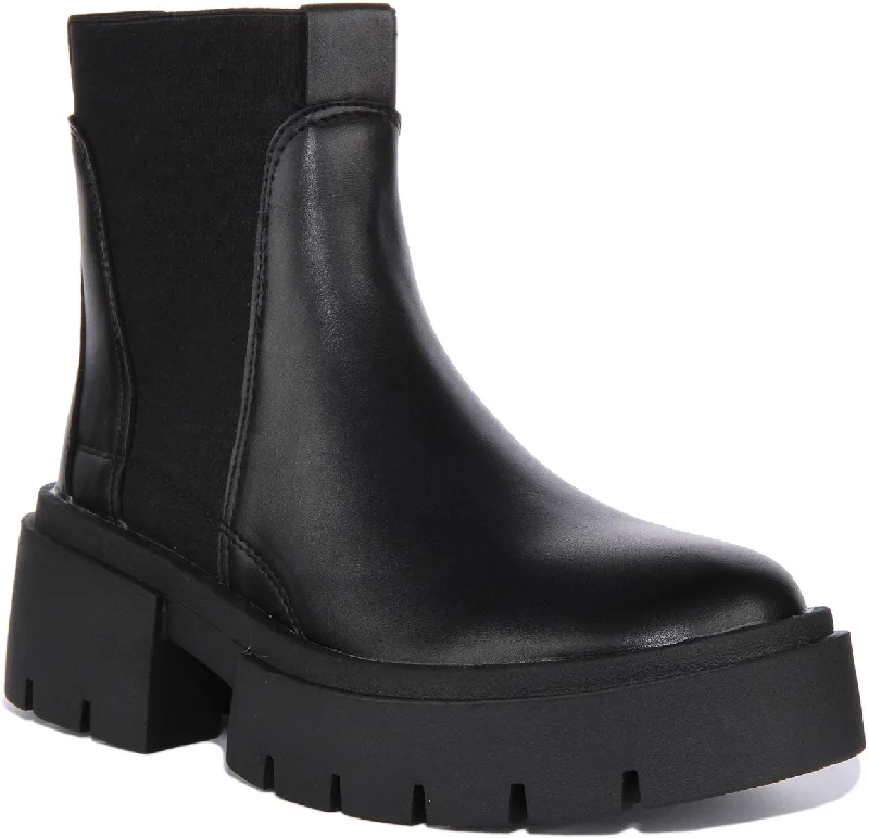 women's ankle boots for officeWomens Chunky Sole Chelsea In Black For Women