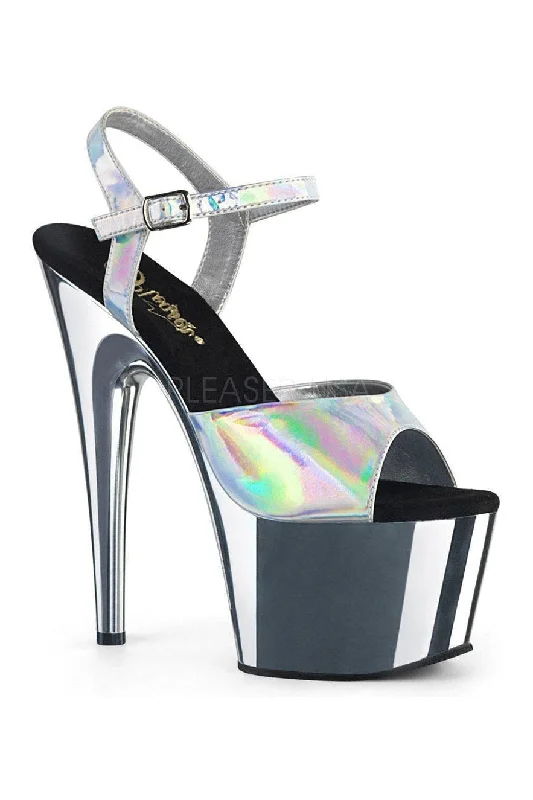 Women's Snake Print Heeled Sandals with Platform and Open Toe in Black and Gold for a Sexy and Trendy Vibe ADORE-709HGCH Platform Sandal  | Silver Patent