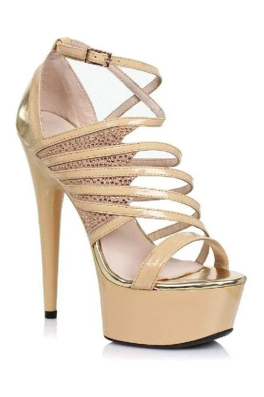 Women's Beaded Heeled Sandals with Strappy Design in White for a Romantic and Feminine Wedding Guest Outfit 609-AURORE Platform Sandal  | Nude Patent