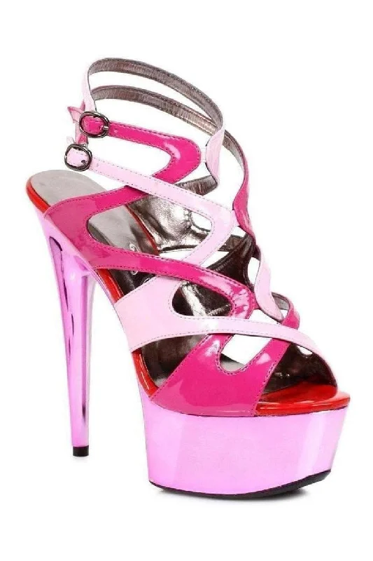 Women's Snake Print Heeled Sandals with Platform and Open Toe in Black and Gold for a Sexy and Trendy Vibe 609-GUAVA Platform Sandal  | Pink Patent