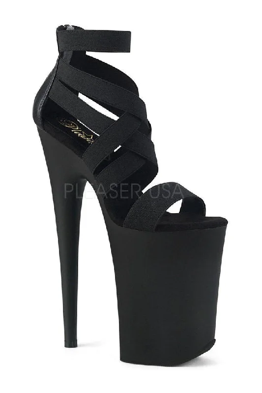 Women's Embroidered Heeled Sandals with Wedge Heel and Open Back in Cream for a Bohemian and Relaxed Summer Outfit INFINITY-969 Platform Sandal | Black Lycra