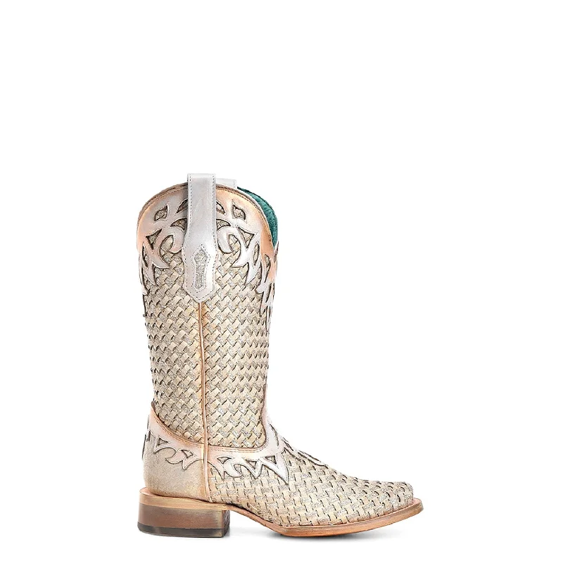women's cowboy boots for everyday wearCorral Womens Glitter Woven Overlay White Cowhide 12in Cowboy Boots women's cowboy boots for everyday wearCorral Womens Glitter Woven Overlay White Cowhide 12in Cowboy Boots