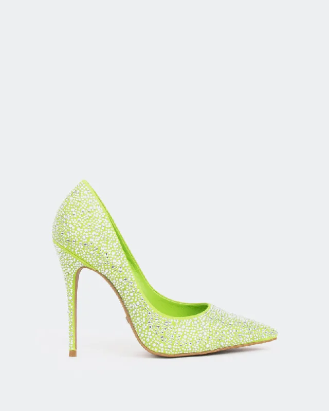Women's studded stiletto heel pumps for an edgy look Hilton, Green Suede/Suède Vert
