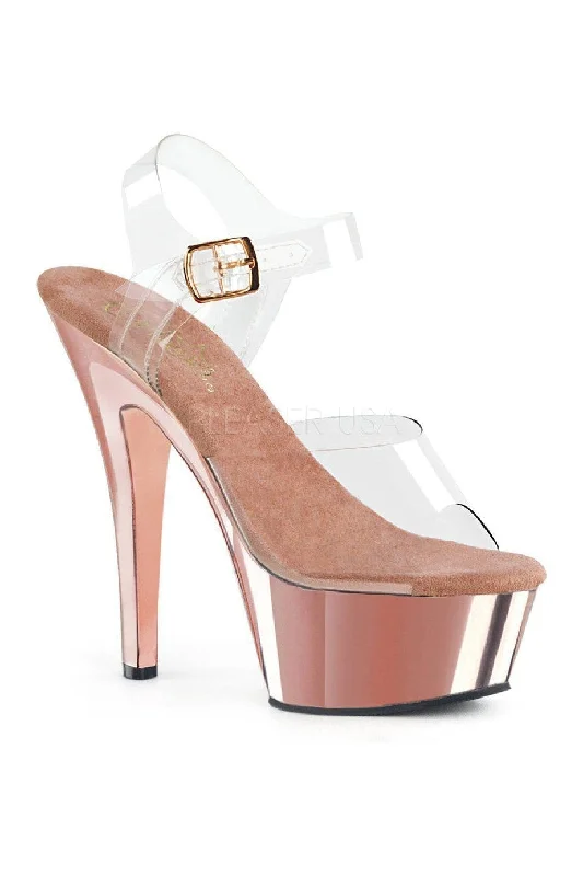 Women's Beaded Heeled Sandals with Strappy Design in White for a Romantic and Feminine Wedding Guest Outfit KISS-208 Platform Sandal | Clear Vinyl