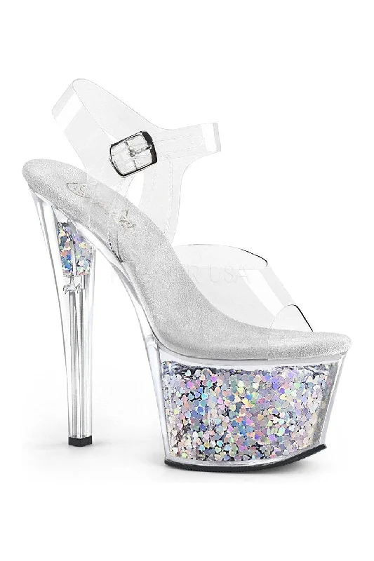 Women's Strappy Heeled Sandals with Ankle Strap in Nude for a Chic and Versatile Look SKY-308GF Platform Sandal  | Clear Vinyl