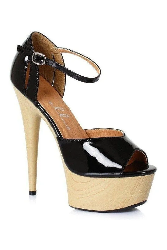 Women's Strappy Heeled Sandals with Ankle Strap in Nude for a Chic and Versatile Look 609-BILLIE Platform Sandal  | Black Patent