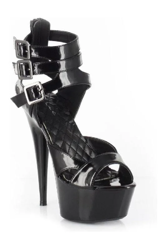 Plus Size Women's Peep - Toe Heeled Sandals with Block Heel in Navy for a Classic and Versatile Office - Appropriate Pair 609-ATHENA Platform Sandal  | Black  Patent
