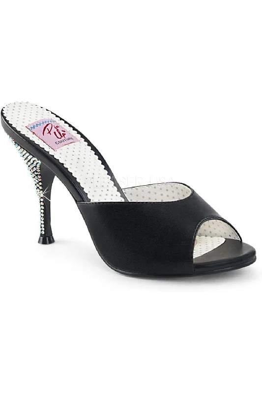 Women's Platform Heeled Sandals with Open Toe in Black for a Stylish and Comfortable Summer Pair MONROE-05 Slide | Black Faux Leather