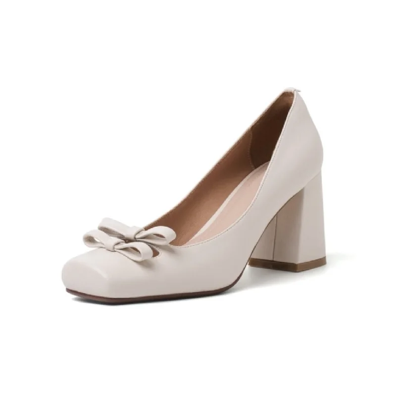 Women's patent leather stiletto heel pumps with a high - shine finish TinaCus Handmade Women's Genuine Leather Slip On Bow Square Toe High Chunky Heel Pumps Shoes Women's patent leather stiletto heel pumps with a high - shine finish TinaCus Handmade Women's Genuine Leather Slip On Bow Square Toe High Chunky Heel Pumps Shoes