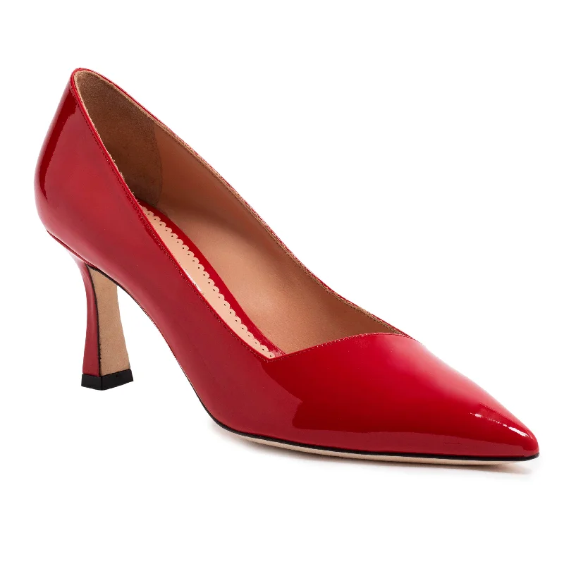 Women's wedding stiletto heel pumps with a pearl - encrusted strap Kamala Pump - Red (Mid-Heel) Women's wedding stiletto heel pumps with a pearl - encrusted strap Kamala Pump - Red (Mid-Heel)