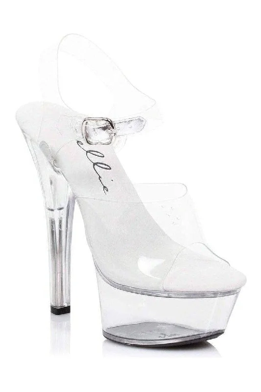 Women's Embroidered Heeled Sandals with Wedge Heel and Open Back in Cream for a Bohemian and Relaxed Summer Outfit 601-BROOK Platform Sandal  | Clear Vinyl