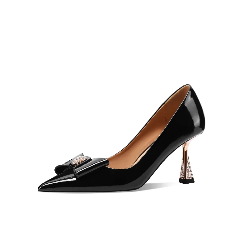 Women's royal blue stiletto heel pumps for a formal event TinaCus Handmade Patent Leather Women's Bowknot Pointed Toe Metal Heel Pumps Women's royal blue stiletto heel pumps for a formal event TinaCus Handmade Patent Leather Women's Bowknot Pointed Toe Metal Heel Pumps