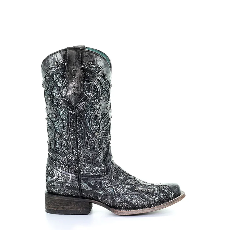 women's cowboy boots with zippersCorral Womens Glittered Inlay Studs Black/Silver Cowhide Cowboy Boots women's cowboy boots with zippersCorral Womens Glittered Inlay Studs Black/Silver Cowhide Cowboy Boots