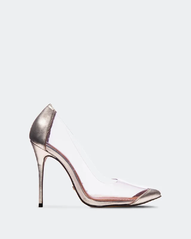 Women's studded stiletto heel pumps for an edgy look Escape Silver Metallic