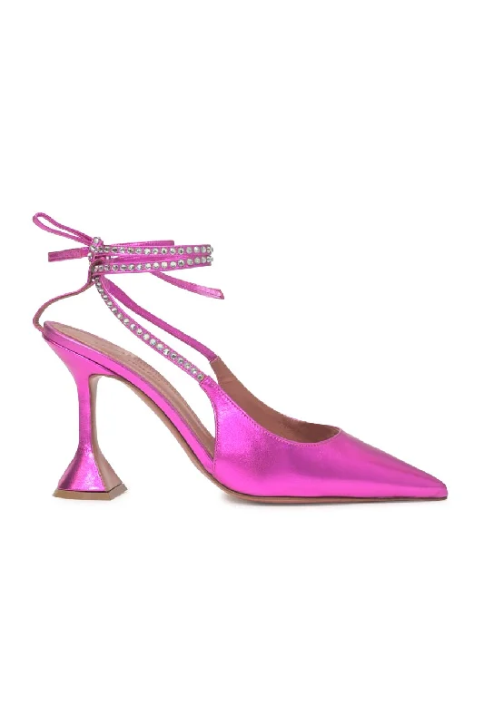 Women's strappy open - toe stiletto heel pumps with rhinestones [WS7904] Amina Muaddi | High Heel Pump